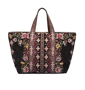 3J Workshop Johnny Was Embroidered Velvet Quilted Tote Bag black NEW