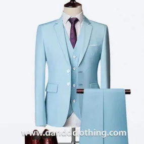 Blue 3 Piece 100% Wool Suits For Men