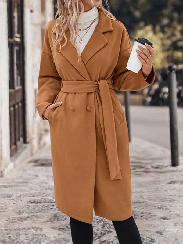 Elegant Caramel Tweed Double-breasted Coat