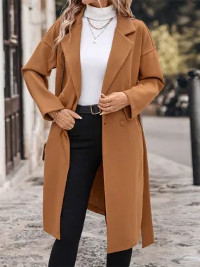 Elegant Caramel Tweed Double-breasted Coat