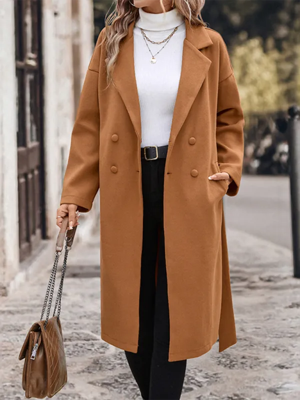Elegant Caramel Tweed Double-breasted Coat