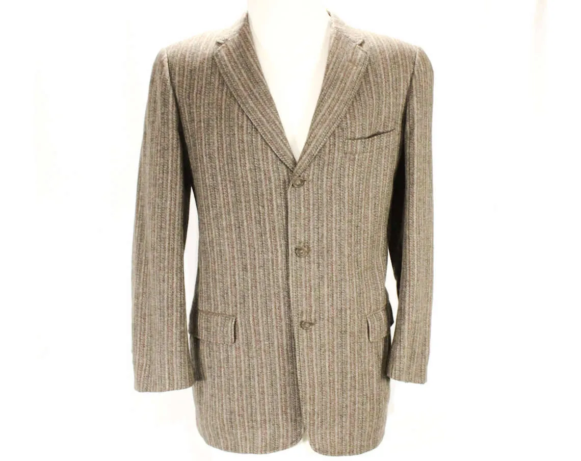 Large Men's Suit Jacket - 1950s 60s Gray Wool Tweed Blazer - Professor Style 50s Sport Coat - Handsome Striped Wool - 3-Button - Chest 44