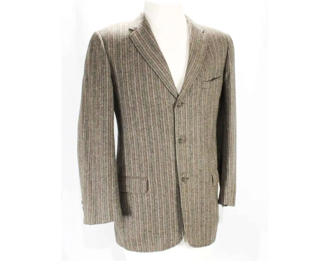 Large Men's Suit Jacket - 1950s 60s Gray Wool Tweed Blazer - Professor Style 50s Sport Coat - Handsome Striped Wool - 3-Button - Chest 44