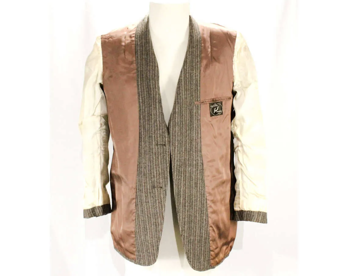 Large Men's Suit Jacket - 1950s 60s Gray Wool Tweed Blazer - Professor Style 50s Sport Coat - Handsome Striped Wool - 3-Button - Chest 44