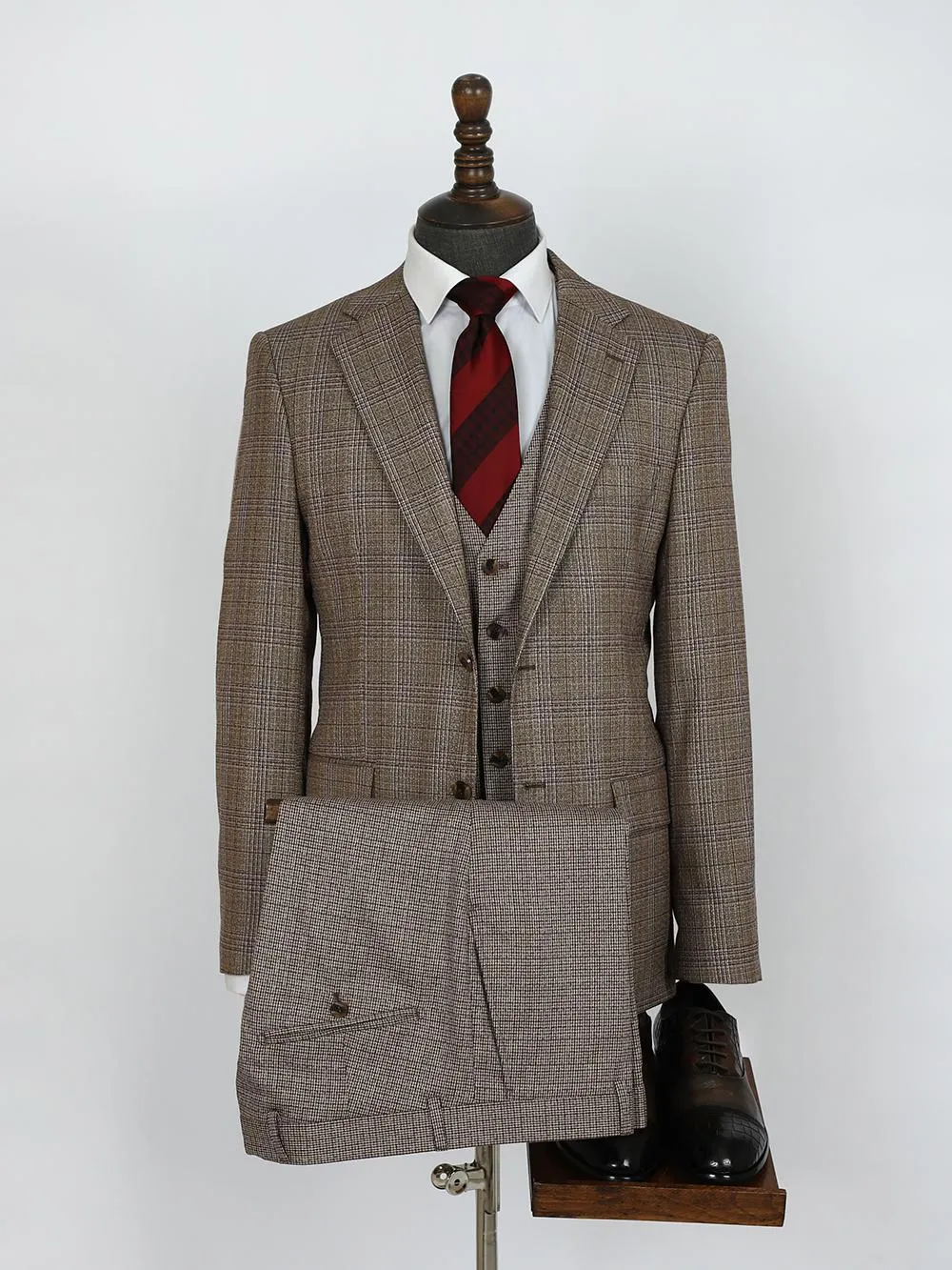 Three Pieces Of brown Oak Stripe Bespoke Men Suit Tailored