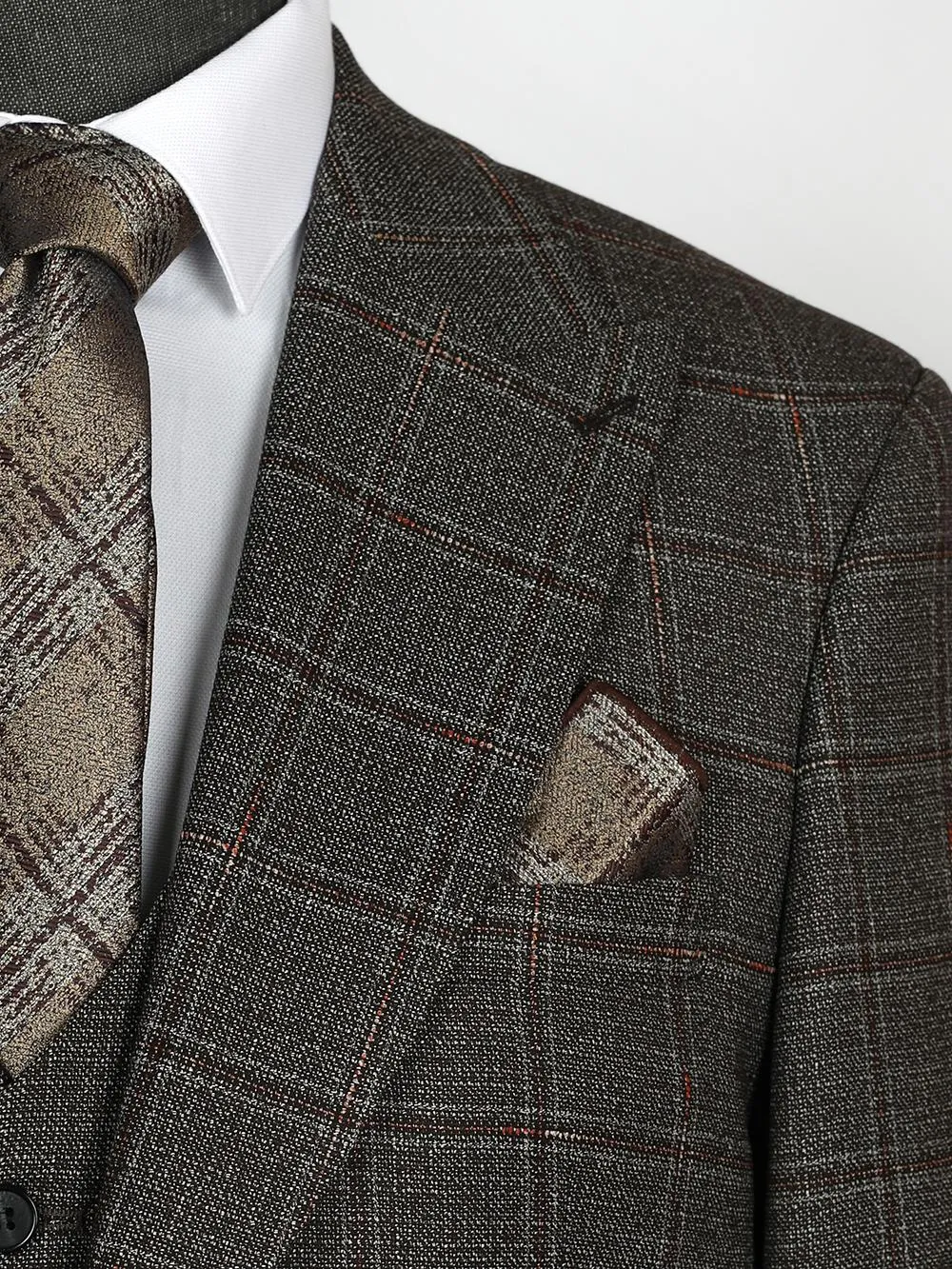 Three Pieces Of coffee Stripes Bespoke Men Suit Tailored